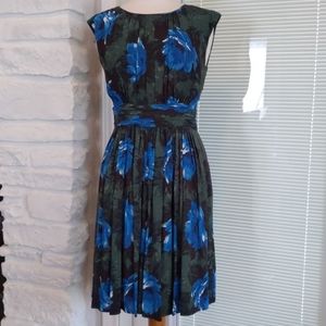 Boden Green Blue Selina Pleat Floral Dress